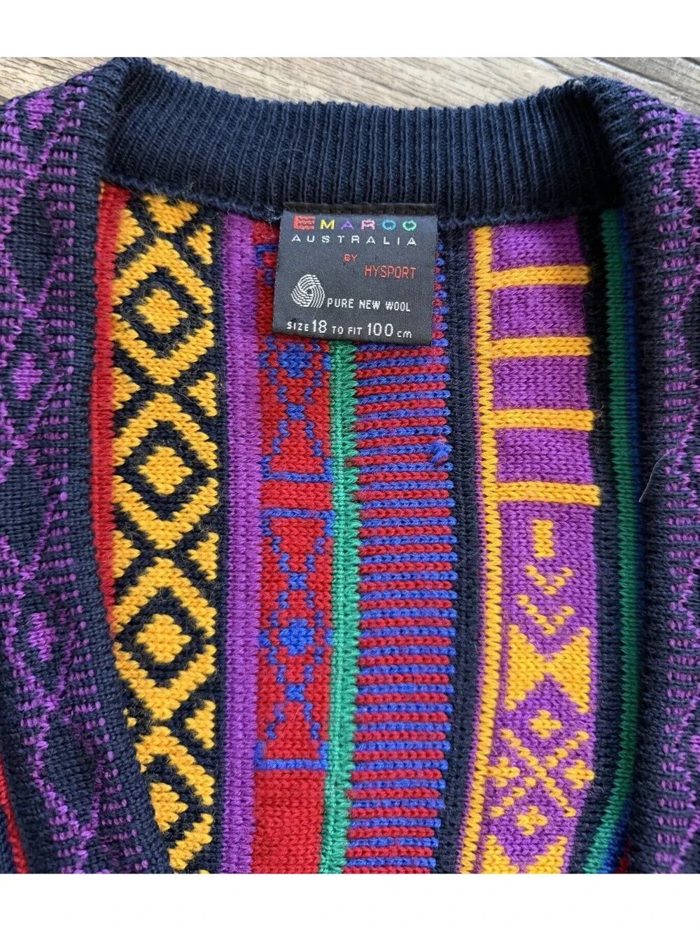 vintage Emaroo Australia 3D rainbow cardigan COOGI style Aztec Pattern Sz XL